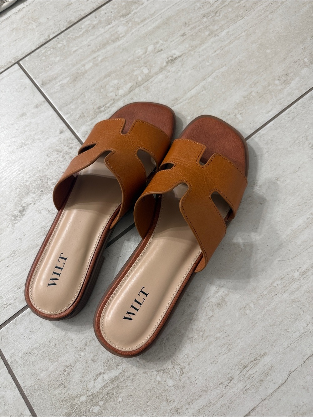 Wilt Cognac Brown Leather Cutout Slide Sandals sizes 10M